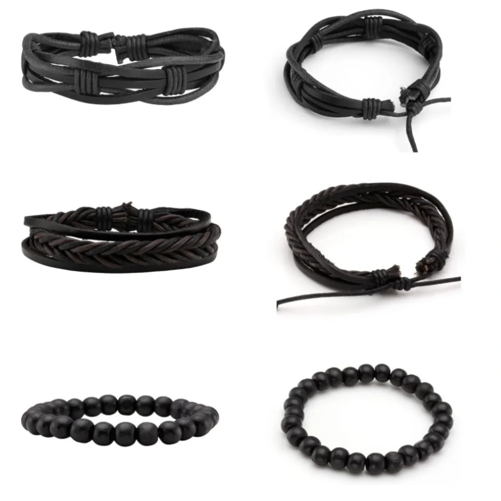 6 Pcs Braided Leather Bracelets